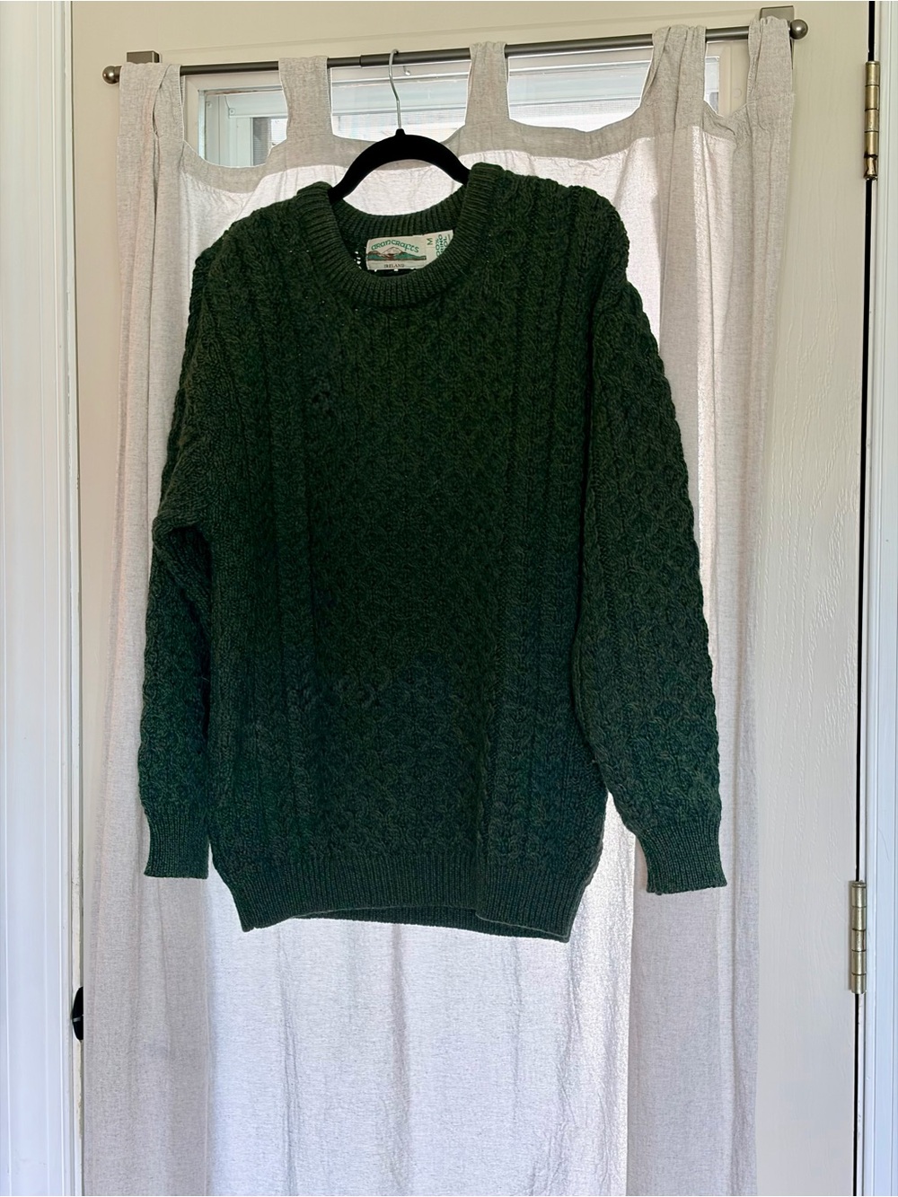 Aran Crafts 100% Wool Dark Green Cable Knit Crewneck Sweater | Fishermancore